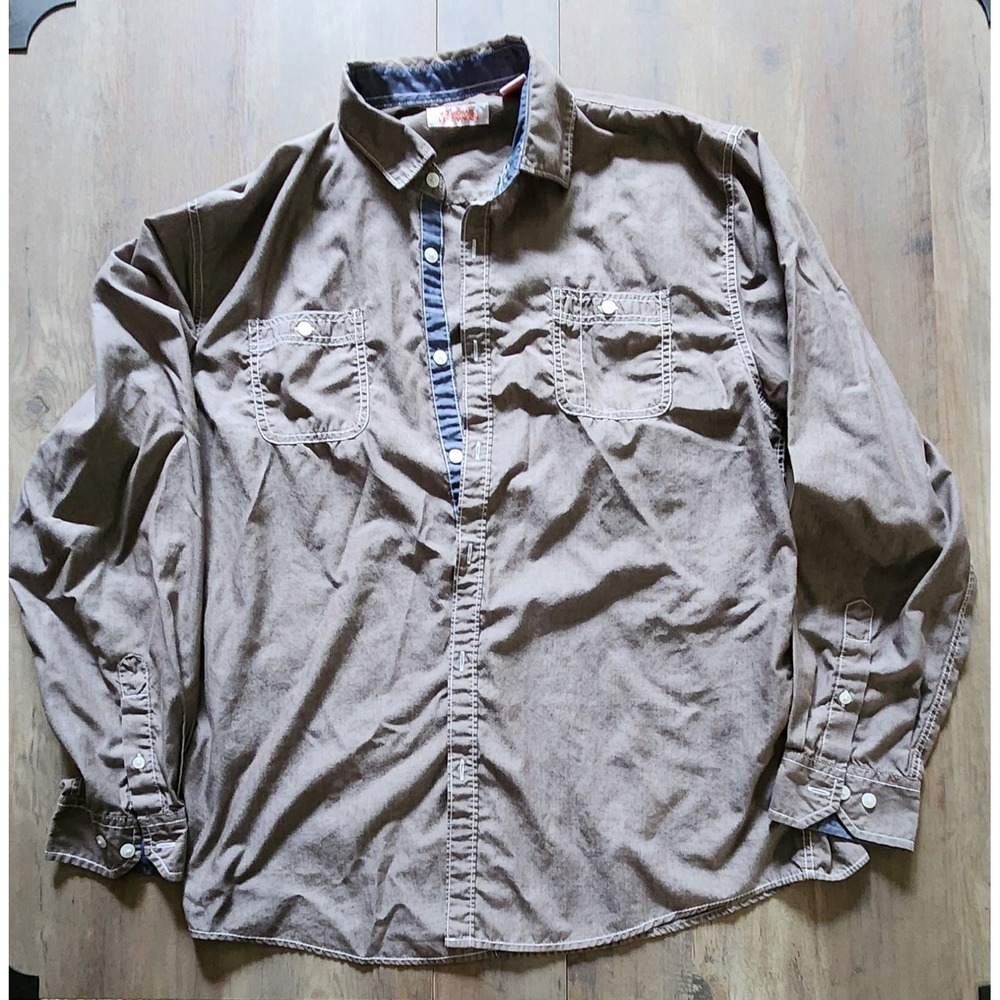 Michael Brandon Casual Button Up Taupe Brown Long Sleeve Shirt Men XL
